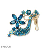 109606, RHINESTONE EMBELLISHED FLOWER HIGH HEEL BROOCH PIN