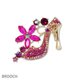 109606, RHINESTONE EMBELLISHED FLOWER HIGH HEEL BROOCH PIN
