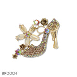 109606, RHINESTONE EMBELLISHED FLOWER HIGH HEEL BROOCH PIN