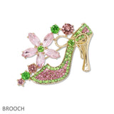 109606, SORORITY RHINESTONE EMBELLISHED FLOWER HIGH HEEL BROOCH PIN