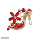 109606, RHINESTONE EMBELLISHED FLOWER HIGH HEEL BROOCH PIN