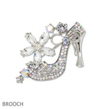 109606, RHINESTONE EMBELLISHED FLOWER HIGH HEEL BROOCH PIN
