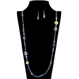 109608, FLORAL PRINT PAVE RHINESTONE ACCENT BEADED LONG NECKLACE