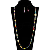 109608, FLORAL PRINT PAVE RHINESTONE ACCENT BEADED LONG NECKLACE