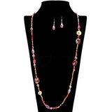 109608, FLORAL PRINT PAVE RHINESTONE ACCENT BEADED LONG NECKLACE