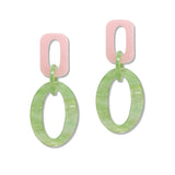 109612, SORORITY OVAL GEOMETRIC CELLULOID ACETATE EARRING