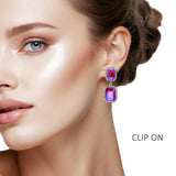 109614, RECTANGULAR RHINESTONE CLIP ON DANGLE EARRING