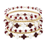 109626, GAME DAY CROSS ACCENT MULTI LAYERED BEADED STRETCH BRACELET