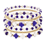 109626, GAME DAY CROSS ACCENT MULTI LAYERED BEADED STRETCH BRACELET