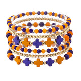 109626, GAME DAY CROSS ACCENT MULTI LAYERED BEADED STRETCH BRACELET