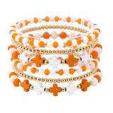 109626, GAME DAY CROSS ACCENT MULTI LAYERED BEADED STRETCH BRACELET