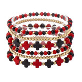 109626, GAME DAY CROSS ACCENT MULTI LAYERED BEADED STRETCH BRACELET