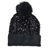 109628, SPAKRLY SEQUIN ACCENT POM POM BEANIE HAT