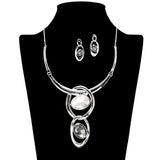 109632, OVAL RHINESTONE ACCENT GEOMETRIC STATEMENT NECKLACE