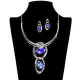 109632, OVAL RHINESTONE ACCENT GEOMETRIC STATEMENT NECKLACE