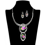 109632, OVAL RHINESTONE ACCENT GEOMETRIC STATEMENT NECKLACE