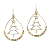 109634, CUTOUT CHRISTMAS TREE BEADED TEARDROP DANGLE EARRING