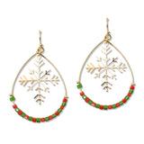 109635, CHRISTMAS SNOWFLAKES BEADED TEARDROP EARRING