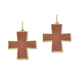 109645, SOFT SUEDE LEATHER CROSS DANGLE EARRING