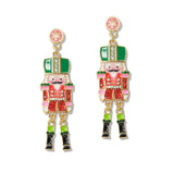 109657, CHRISTMAS ENAMEL RHINESTONE NUTCRACKER SOLDIER EARRING