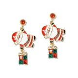109662, CHRISTMAS ENAMEL RHINESTONE SANTA CLAUS WITH GIFT BOX EARRING