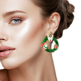 109664, CHRISTMAS ENAMEL DEER SANTA CLAUS GIFT BOX ACCENT WREATH EARRING