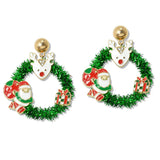109664, CHRISTMAS ENAMEL DEER SANTA CLAUS GIFT BOX ACCENT WREATH EARRING