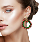 109665, CHRISTMAS BOW ORNAMENT BALL ACCENT WREATH EARRING
