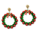 109665, CHRISTMAS BOW ORNAMENT BALL ACCENT WREATH EARRING