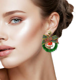 109666, CHRISTMAS ENAMEL JINGLE BELL ACCENT WREATH EARRING