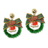 109666, CHRISTMAS ENAMEL JINGLE BELL ACCENT WREATH EARRING