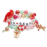 109667, OH DEER CHRISTMAS DEER CANDY CANE GINGERBREAD MAN CHARM BEADED STRETCH BRACELET