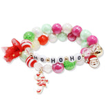 109668, HO HO HO CHRISTMAS SANTA CANDY CANE CHARM BEADED STRETCH BRACELET