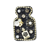 109669, PERFUME BOTTLE NUMBER 5 FLOWER ACCENT TWEED BROOCH PIN