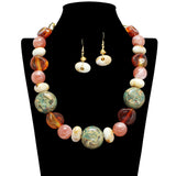 109673, EARTH TONE CHUNKY BEADED STATEMENT NECKLACE