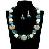109673, EARTH TONE CHUNKY BEADED STATEMENT NECKLACE