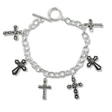 109676, VINTAGE CROSS MULTI CHARM TOGGLE BRACELET