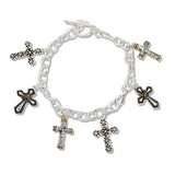109676, VINTAGE CROSS MULTI CHARM TOGGLE BRACELET