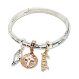 109695, FAITH CROSS ANGEL WING CHARMS STRETCH BRACELET