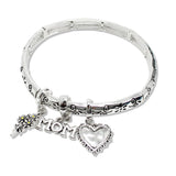 109698, MOM HEART FLOWER BOUQUET CHARMS STRETCH BRACELET