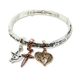 109699, LORDS PRAYER CROSS ANGEL WINGS DOVE CHARMS STRETCH BRACELET