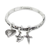 109699, LORDS PRAYER CROSS ANGEL WINGS DOVE CHARMS STRETCH BRACELET