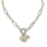 107729, 14K GOLD PLATED HEART ACCENT CLOVER MULTI CUBIC ZIRCONIA CHARM DESIGNER INSPIRED NECKLACE