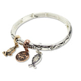 109700, LORDS PRAYER FISH PRAYER HAND CHARMS STRETCH BRACELET