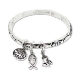 109700, LORDS PRAYER FISH PRAYER HAND CHARMS STRETCH BRACELET