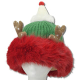 109703, CHRISTMAS REINDEER KNIT BEANIE FAUX FUR TRIM