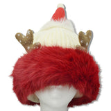 109703, CHRISTMAS REINDEER KNIT BEANIE FAUX FUR TRIM
