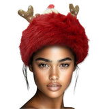 109703, CHRISTMAS REINDEER KNIT BEANIE FAUX FUR TRIM