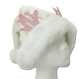 109704, WHITE FAUX FUR CHRISTMAS HAT WITH PINK GLITTER ANTLERS