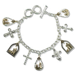 109708, RELIGIOUS MARY PRAYER CROSS MULTI CHARM TOGGLE BRACELET